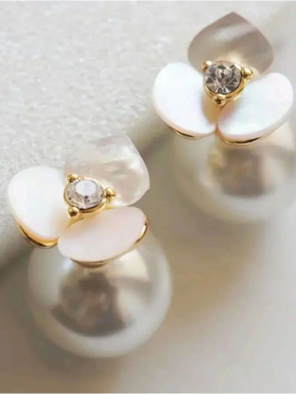 Kate Spade Mother of Pearl Flower Pearl Drop Stud Earrings Gold Floral Earrings